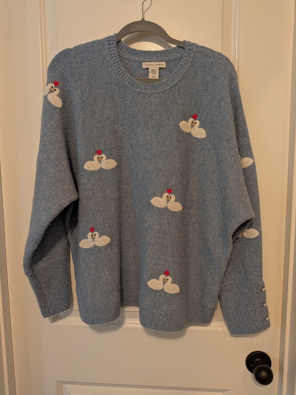 Light Blue Embroidered Swan Sweater